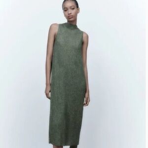 NWT Zara Soft Feel Sleeveless Dark Green Dress Alpaca Wool Blend Size Large